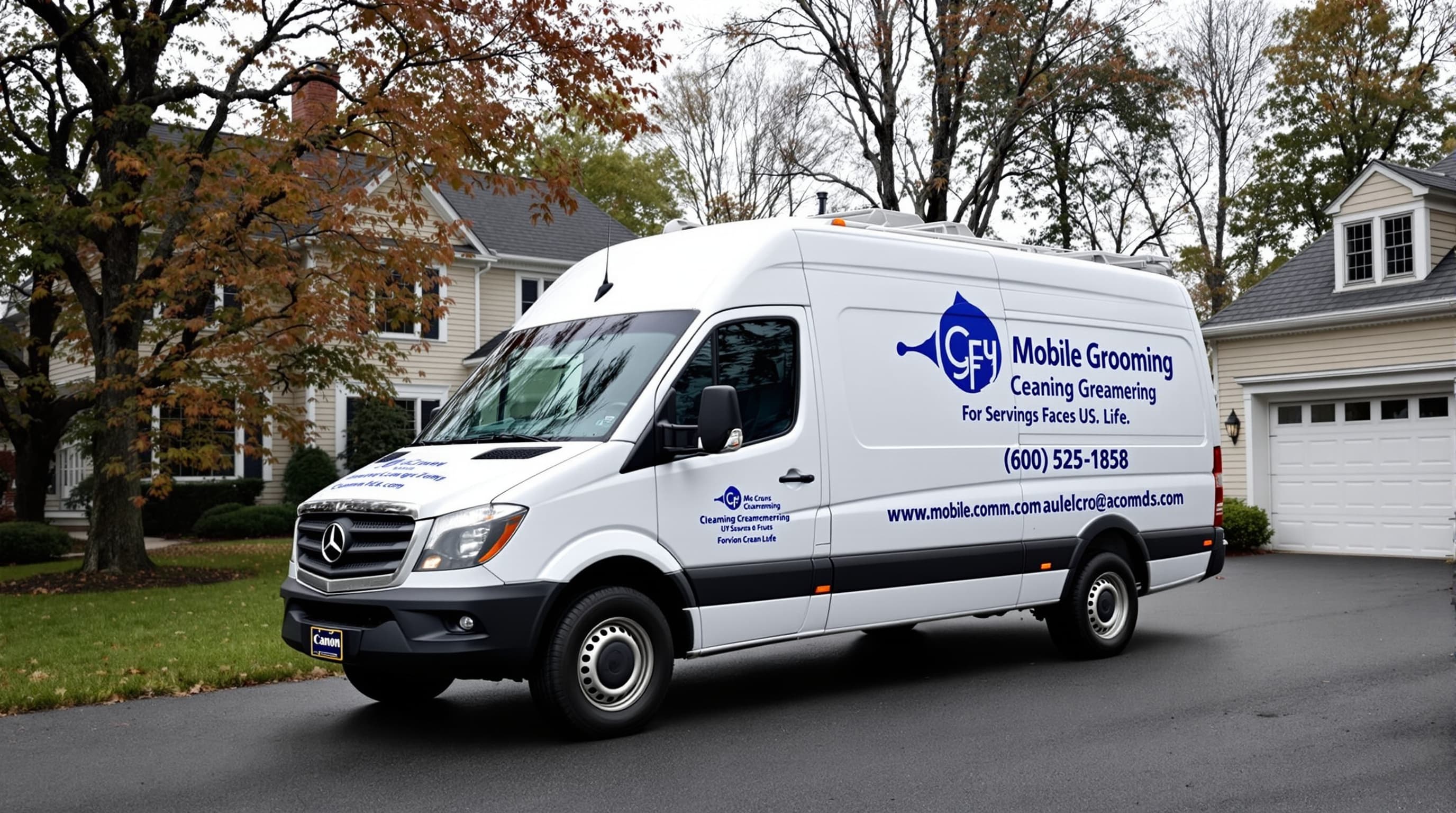 Mobile dog grooming van arriving in Central NJ neighborhood